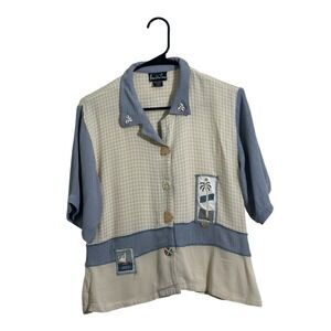 Alexandria‎ Pierce Vintage Nautical Patchwork Costal 90's Button Up Women's L